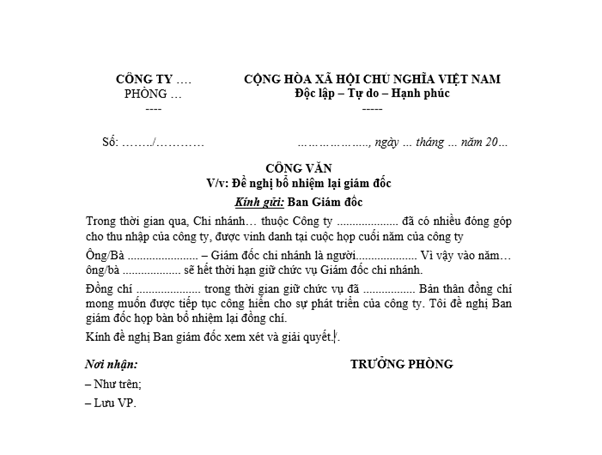 Mẫu công văn đề nghị bổ nhiệm lại giám đốc