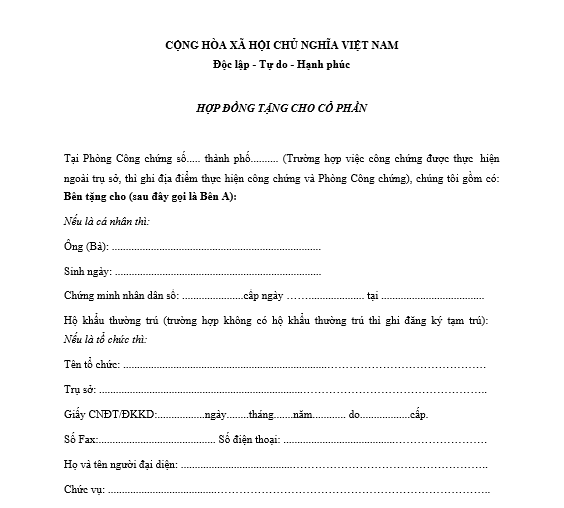 Mẫu hợp đồng cho tặng cổ phần