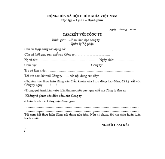 Mẫu cam kết với công ty