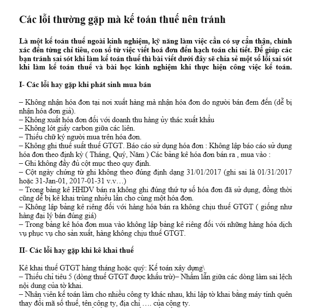 Những lỗi thường gặp mà kế toán thuế nên tránh
