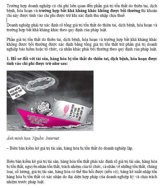 Hồ sơ để hàng hóa bị tổn thất, hư hỏng được tính vào chi phí hợp lý