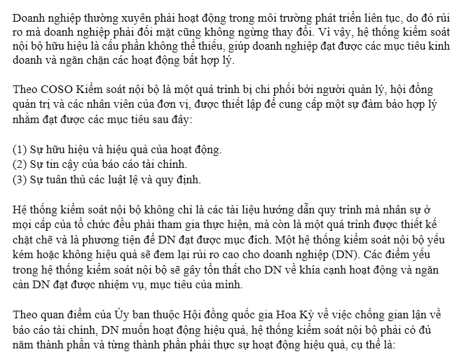 Nâng cao hiệu quả hệ thống kiểm soát nội bộ theo chuẩn COSO