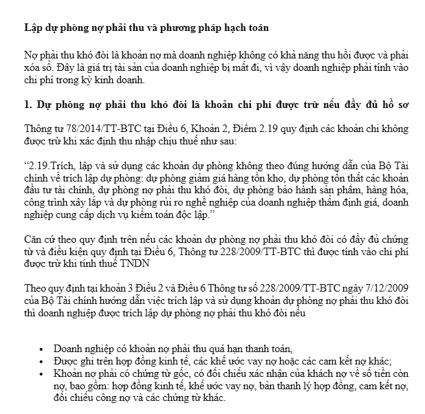 Lập dự phòng nợ phải thu và phương pháp hạch toán