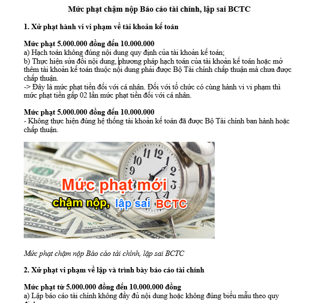 Mức phạt chậm nộp Báo cáo tài chính, lập sai BCTC mới nhất
