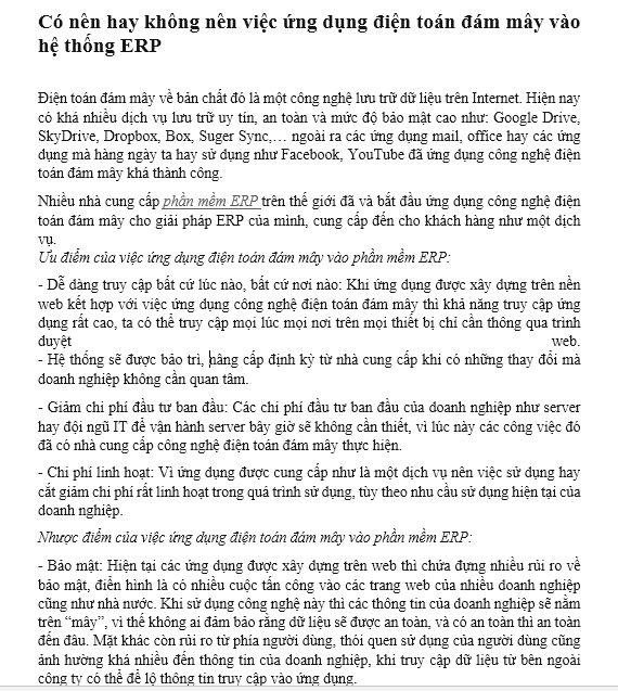 Có nên hay không nên việc ứng dụng điện toán đám mây vào hệ thống ERP