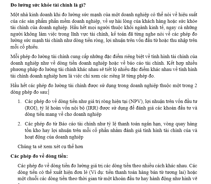 Đo lường sức khỏe tài chính doanh nghiệp