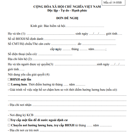 Mẫu đơn đề nghị hưởng trợ cấp BHXH một lần