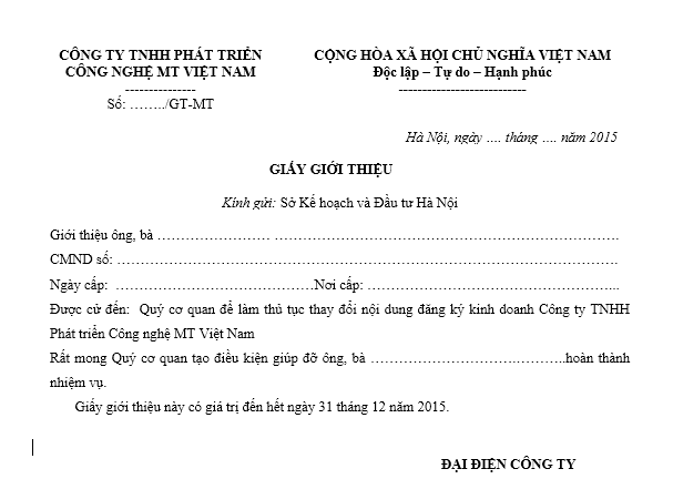 Mẫu giấy giới thiệu mới nhất