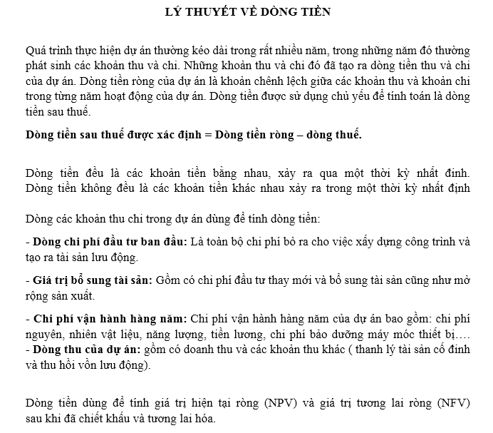 Dùng kỹ thuật dòng tiền đánh giá dự án đầu tư