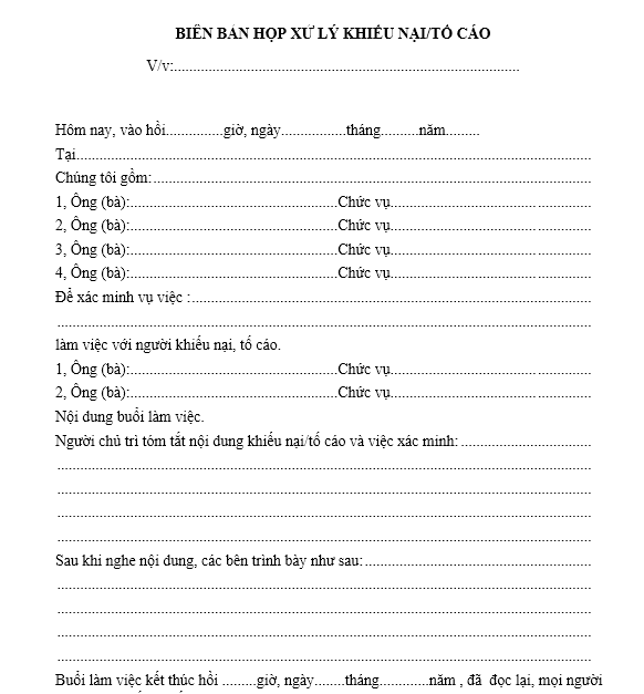 Mẫu biên bản họp xử lý khiếu nại