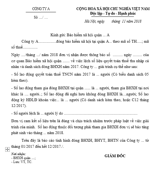 Mẫu CV giải trình BHXH