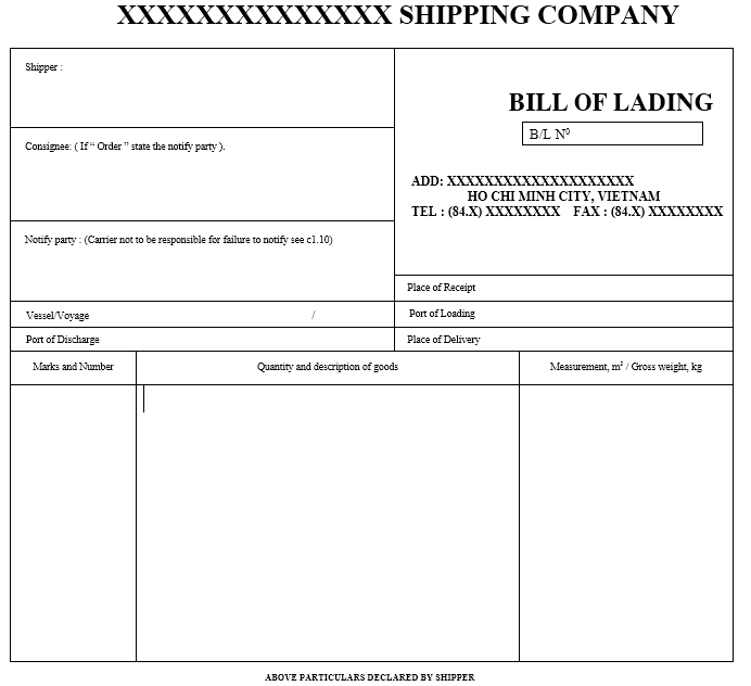 Mẫu vận đơn mới nhất - BILL OF LADING