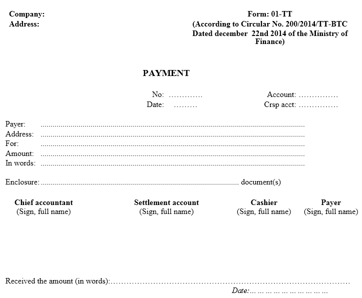 Mẫu phiếu chi -TIẾNG ANH theo TT200/2014/TT-BTC ngày 22/12/2014 của Bộ Tài chính