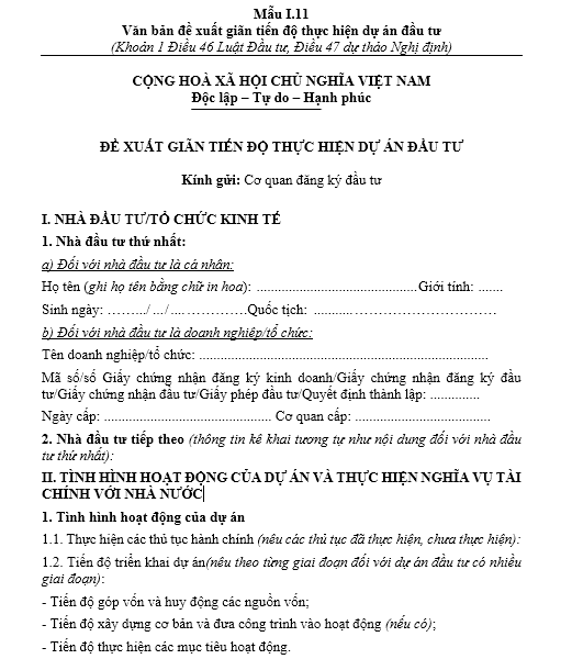 Mẫu đề xuất giãn tiến độ thực hiện dự án đầu tư