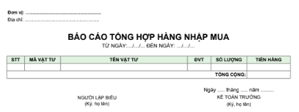 Mẫu báo cáo tổng hợp hàng nhập mua
