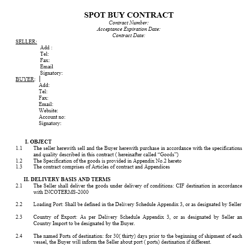 Mẫu hợp đồng mua tại chỗ - SPOT BUY CONTRACT ( TIẾNG ANH)