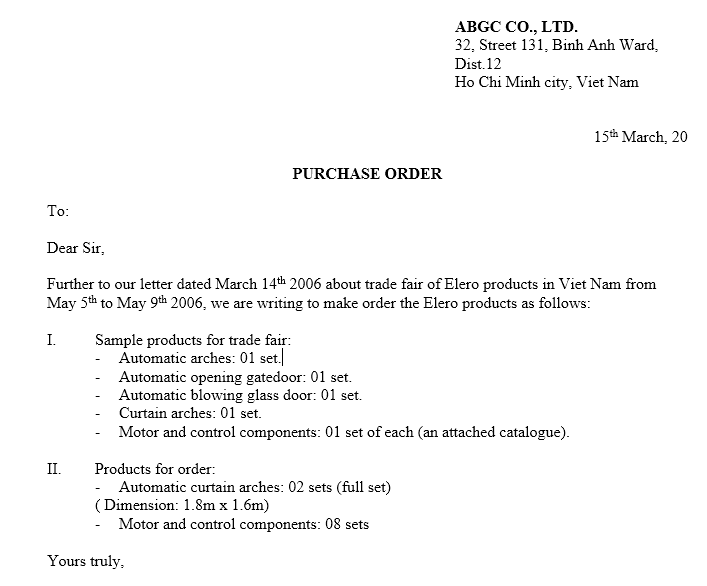 Mẫu đơn đặt hàng - PURCHASE ORDER ( TIẾNG ANH )