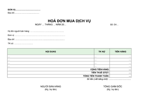 Mẫu hóa đơn mua dịch vụ