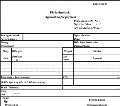 Mẫu phiếu duyệt chi - Application for payment