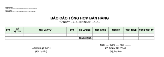 Mẫu báo cáo tổng hợp bán hàng