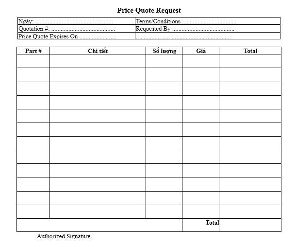 Mẫu yêu cầu báo giá (Price Quote Request) - TIẾNG ANH