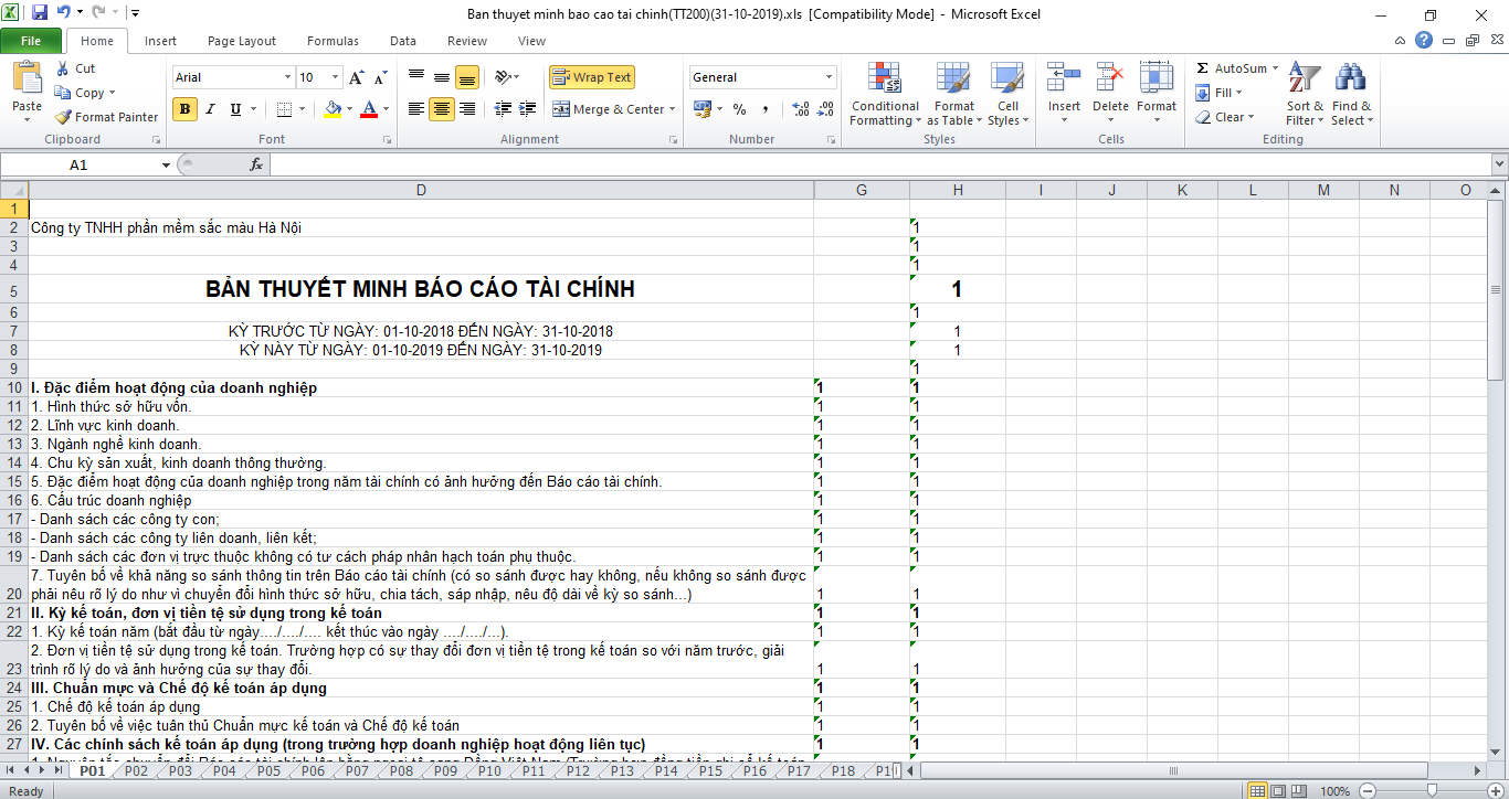 Thuyết minh báo cáo tài chính theo thông tư TT200, Mẫu File Excel chuẩn.