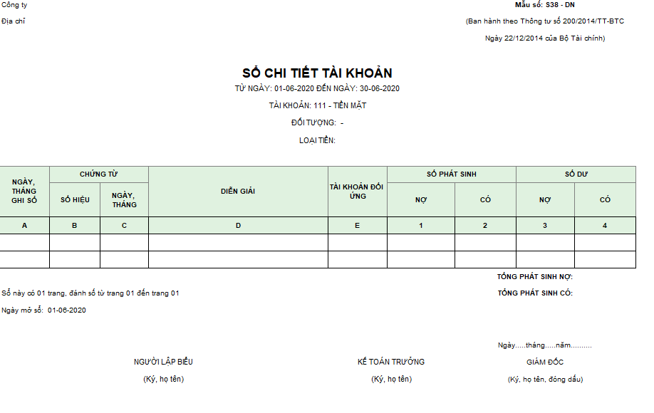 Mẫu sổ chi tiết các tài khoản ( Ngoại tệ) theo TT200/2014/TT-BTC