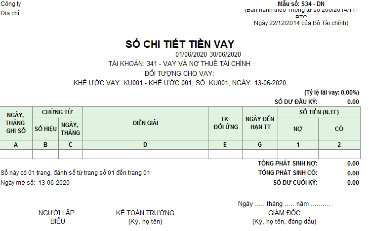 Mẫu sổ chi tiết tiền vay( Ngoại tệ ) theo TT200/2014/TT-BTC