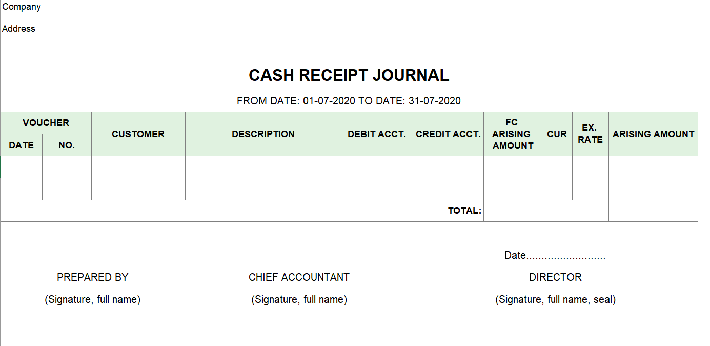 Mẫu sổ nhật ký thu tiền bán hàng ( TIẾNG ANH - Ngoại tệ)