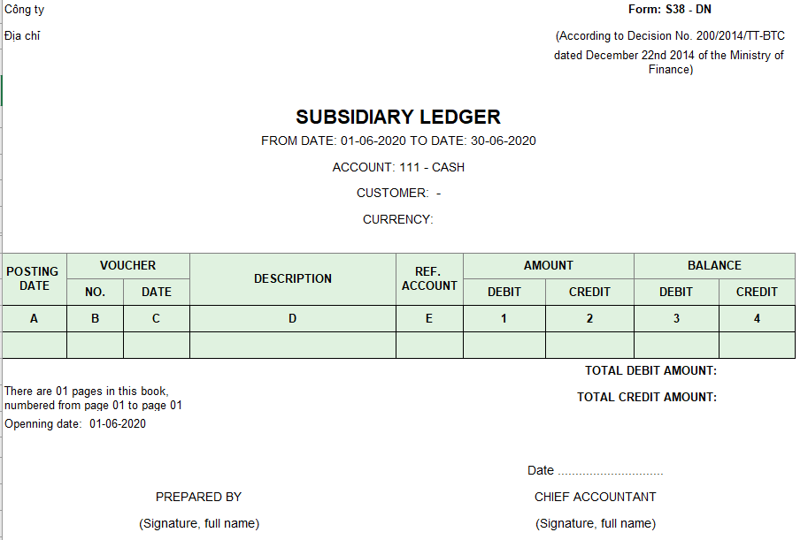 Mẫu sổ chi tiết các tài khoản ( TIẾNG ANH - Ngoại tệ) theo TT200/2014/TT-BTC