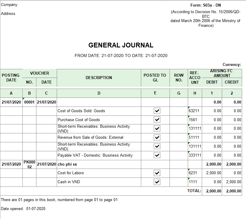 Mẫu sổ nhật ký chung theo TT200 ( TIẾNG ANH - Ngoại tệ)