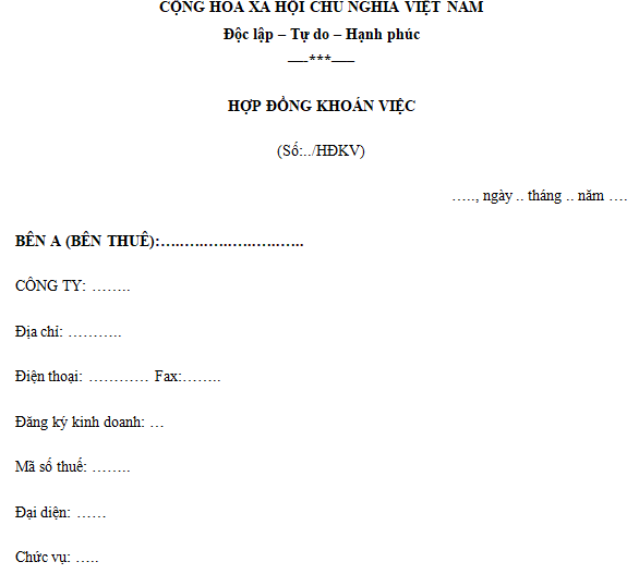Mẫu hợp đồng thuê khoán mới nhất