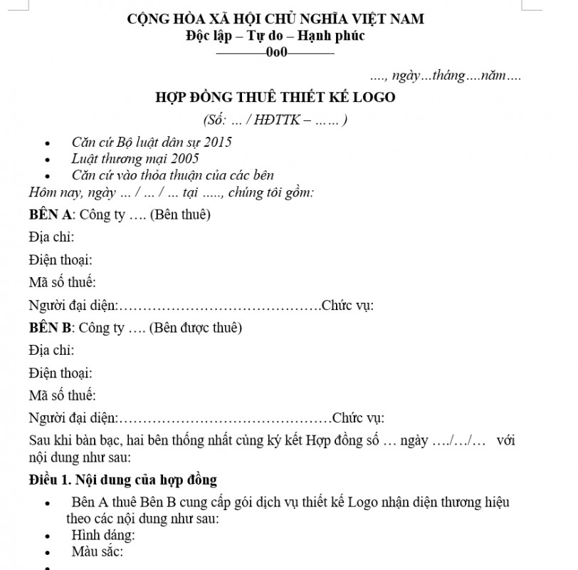 Mẫu hợp đồng thuê thiết kế logo