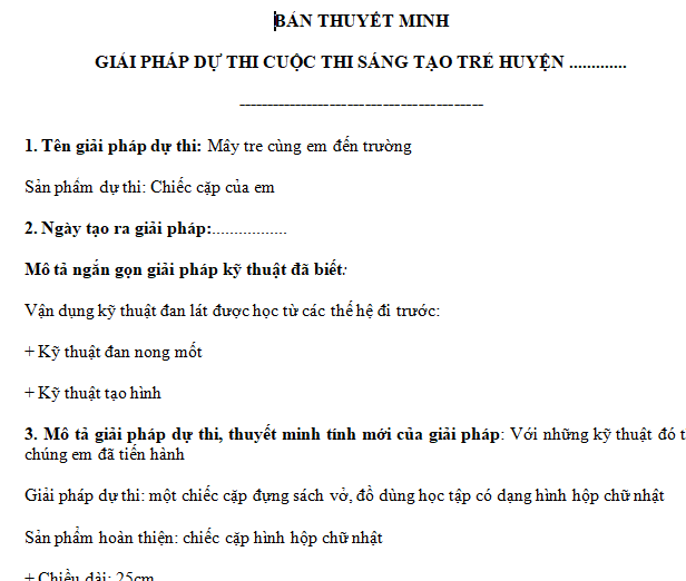 Bản thuyết minh sản phẩm sáng tạo