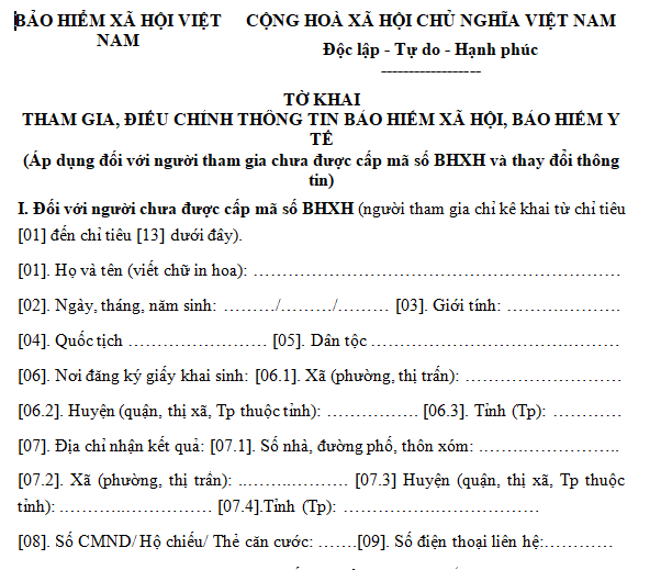 Tờ khai tham gia, điều chỉnh thông tin BHXH, BHYT