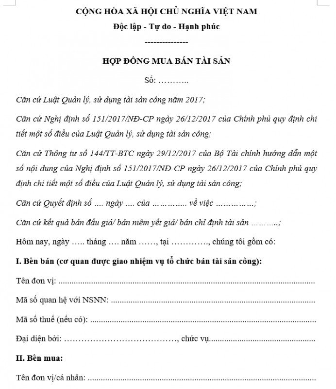 Hợp đồng mua bán tài sản