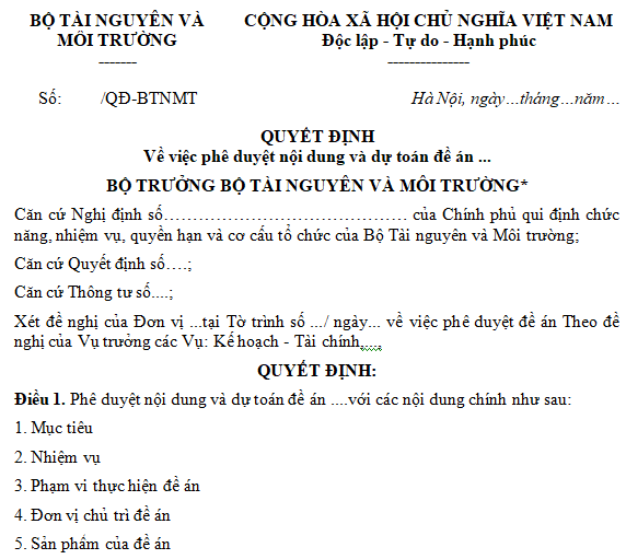 Mẫu quyết định phê duyệt đề án