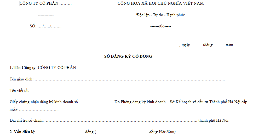 Mẫu sổ đăng ký cổ đông