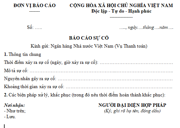 Mẫu báo cáo sự cố thanh toán