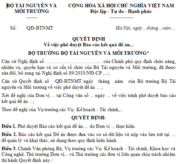 Mẫu phê duyệt báo cáo kết quả đề án
