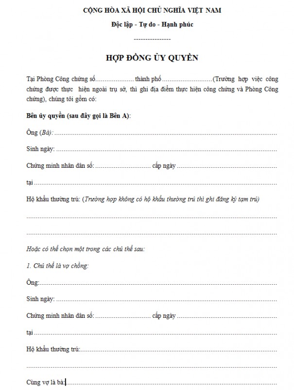 Mẫu hợp đồng ủy quyền mới nhất