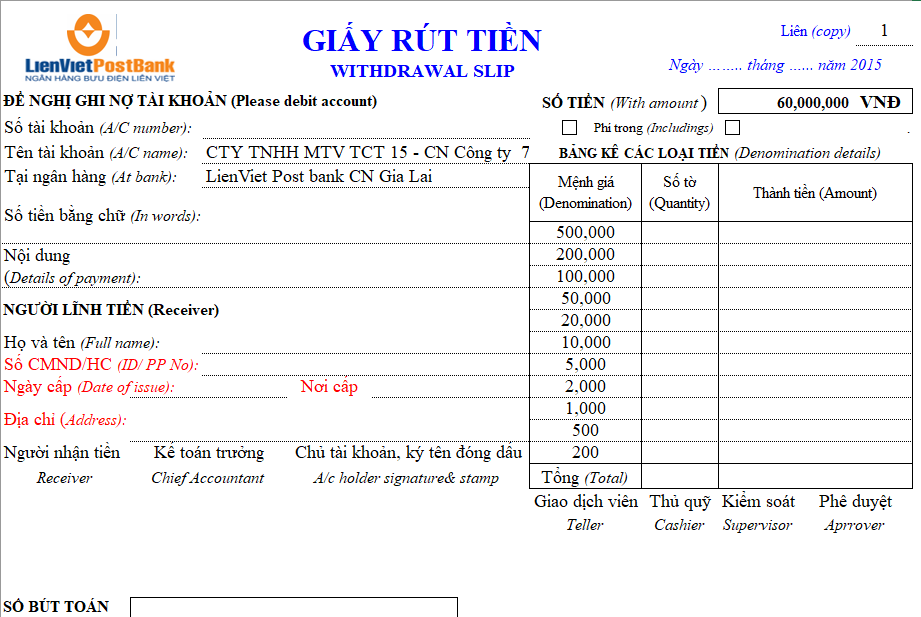 Mẫu giấy ủy nhiệm chi ngân hàng Liên Việt