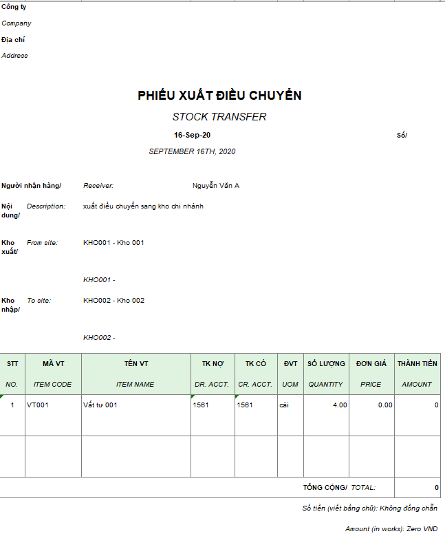 Mẫu phiếu xuất điều chuyển ( Song ngữ )