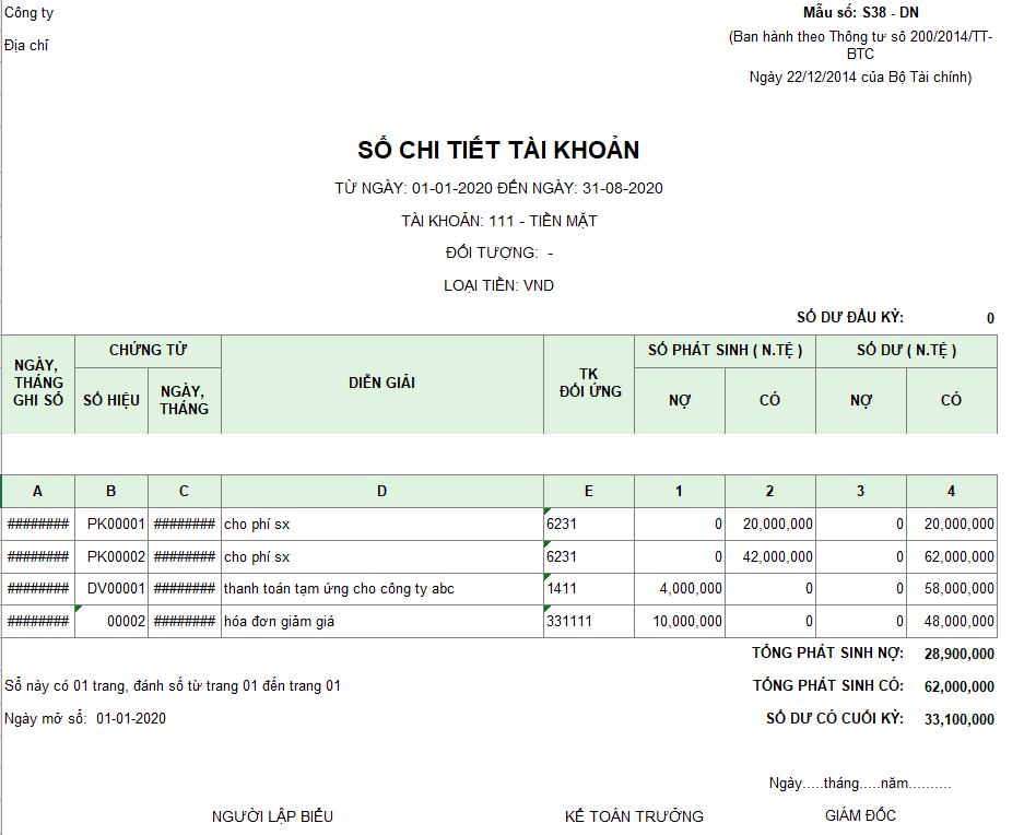 Mẫu sổ chi tiết tài khoản ( Ngoại tệ ) theo TT 200