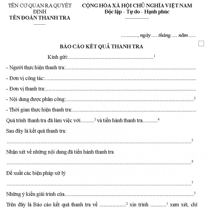 Mẫu báo cáo kết quả thanh tra