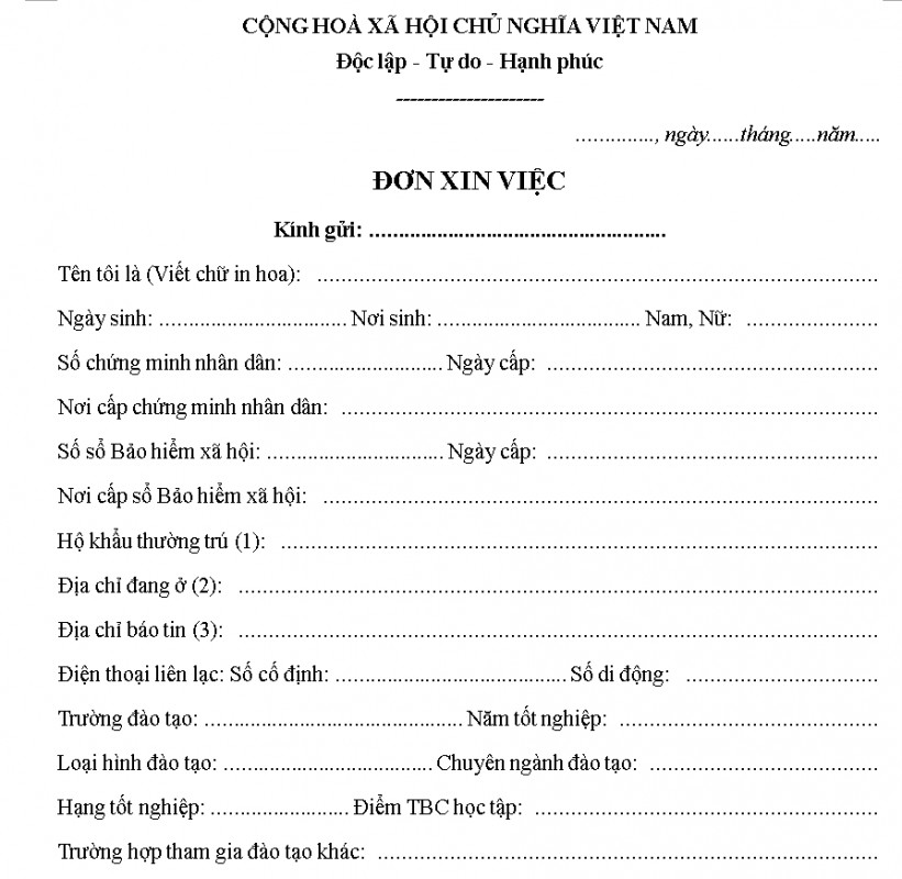 Mẫu đơn xin việc ngành ngân hàng