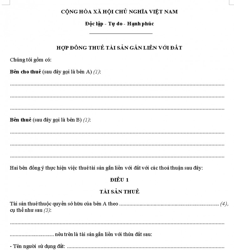 Mẫu hợp đồng thuê tài sản gắn liền với đất