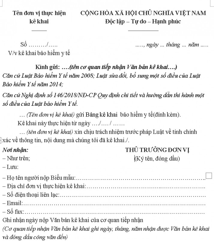 Mẫu kê khai bảo hiểm y tế