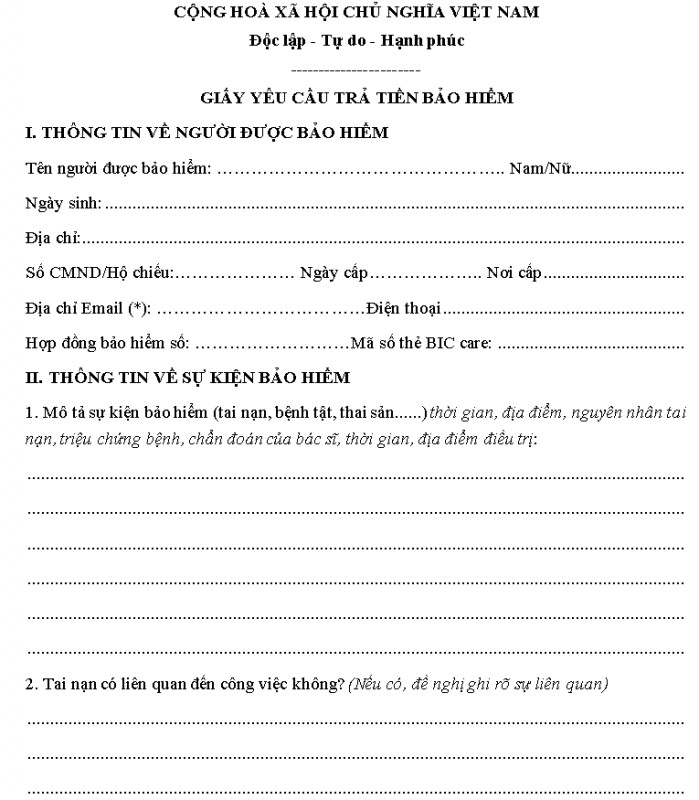 Mẫu giấy yêu cầu trả tiền bảo hiểm xã hội