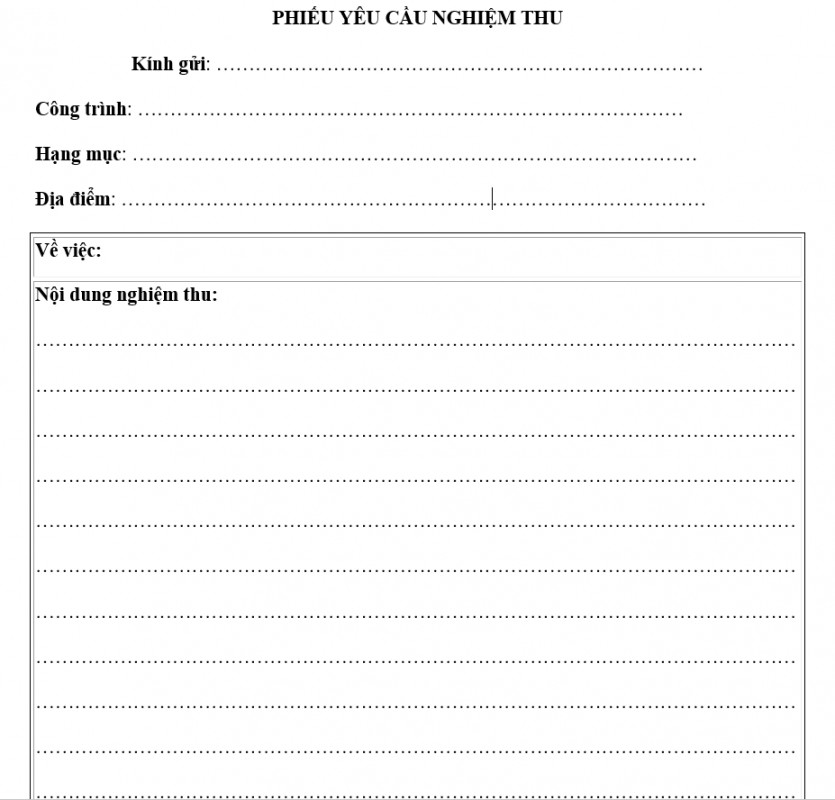 Mẫu biên bản yêu cầu nghiệm thu
